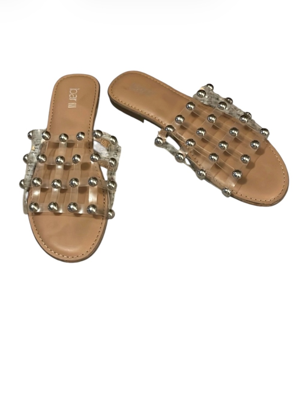 Bar 111 Clear Pecanna Flat Slip On Silver Studded Jelly Sandals Sz 7.5